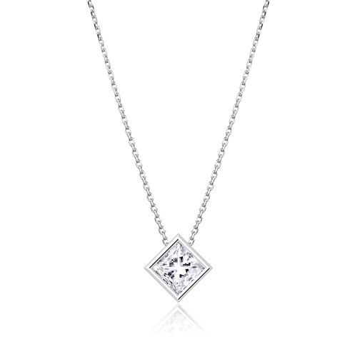 Classic-Princess 30分-1克拉公主方型經典鑽石項鍊