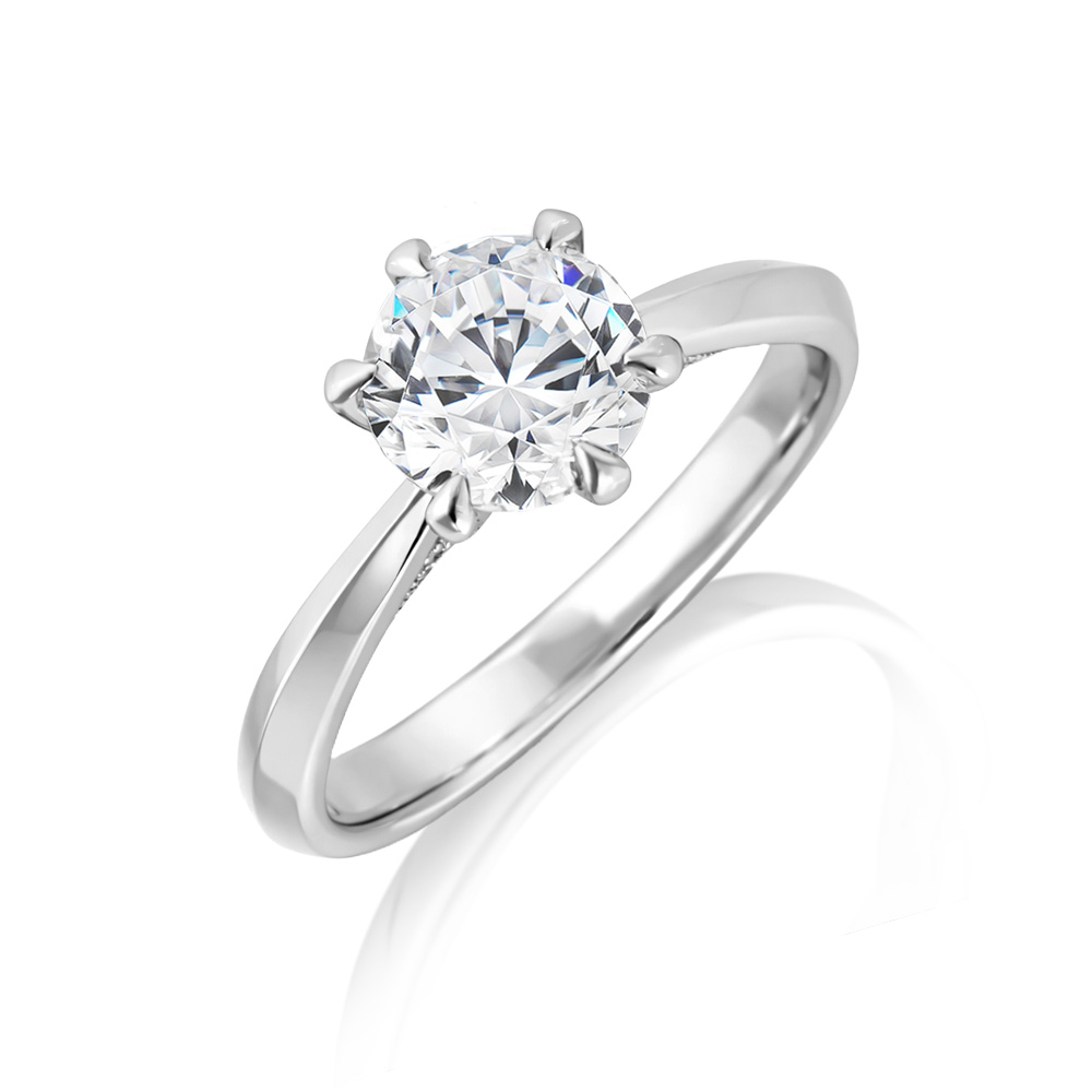 Classic-Round 1克拉圓形經典六爪婚戒鑽戒