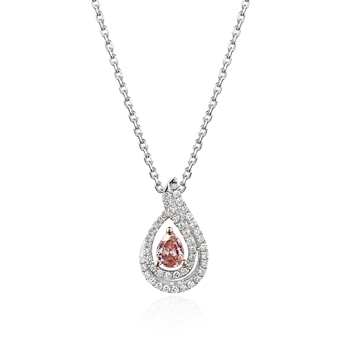 Glory-Pear 30-40分圓形粉紅鑽光環鑽石項鍊