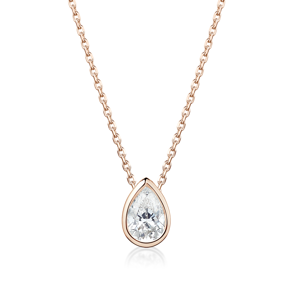 30分-1克拉水滴形玫瑰金经典钻石项鍊